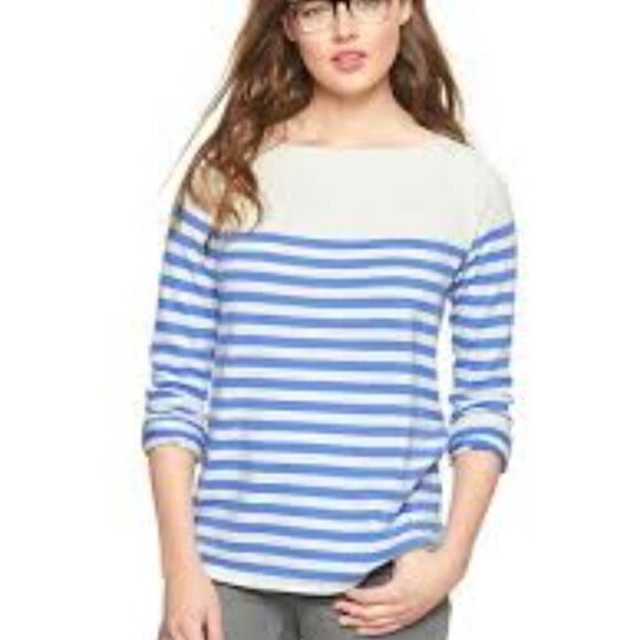 Gap Bella Boatneck Sweater Moore Blue Stripe - Picture 1 of 11